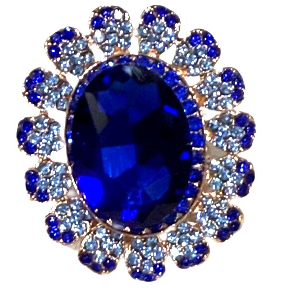 Elegant, Adjustable Sunflower Ring Blue